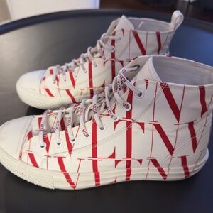 Valentino Red and White High Top Canvas Shoes